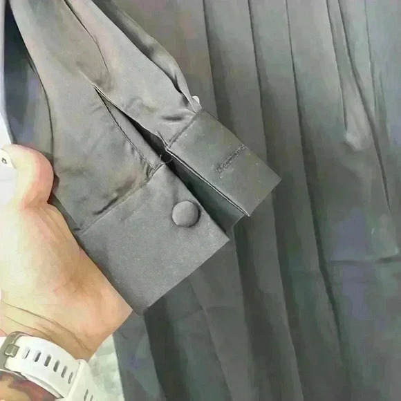 Nasty Gal Black Long Sleeve V-Neck Side Slit Pleated Wrap Side Midi Dress Size 4 - Picture 7 of 9